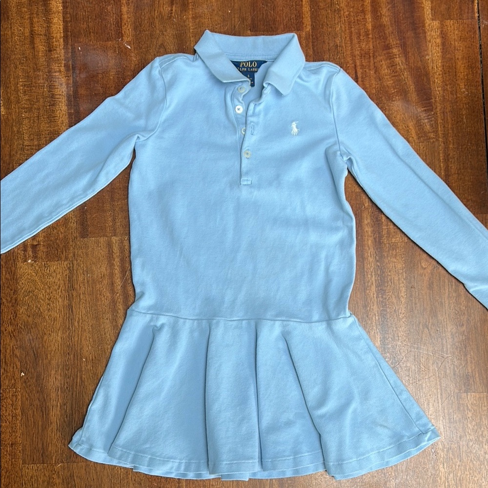 Polo by Ralph Lauren Girls Blue Long Sleeve Pleated Polo Dress